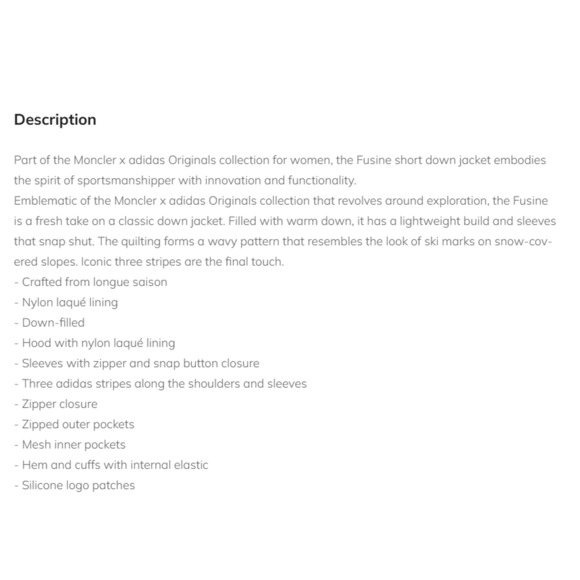 Moncler X Adidas Fusine Short Down Jacket 0/ S White/Ivory Full Zip NWT $2155 - Picture 14 of 14